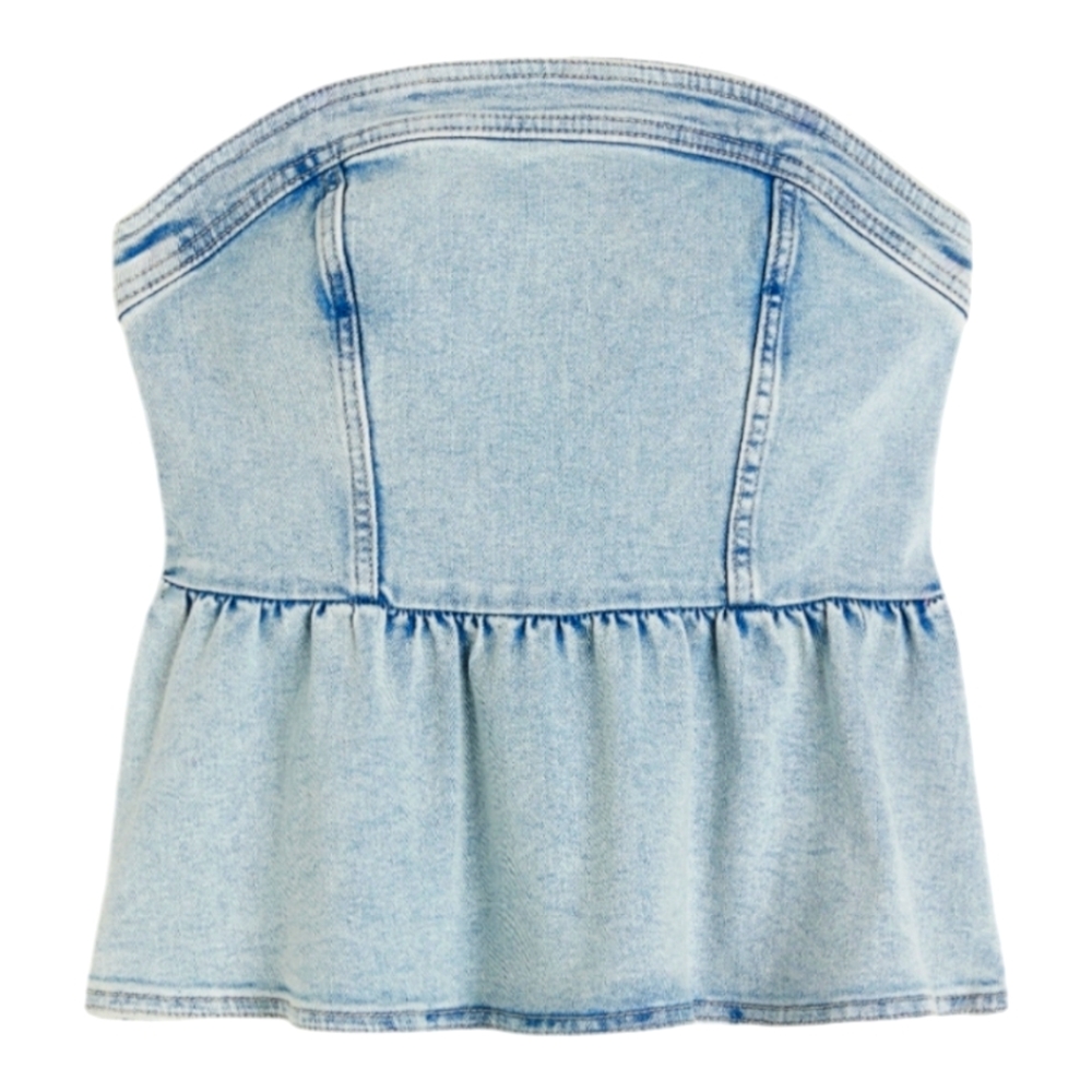 H&M Divided Denim Bustier Peplum Top Size Medium New With Tags